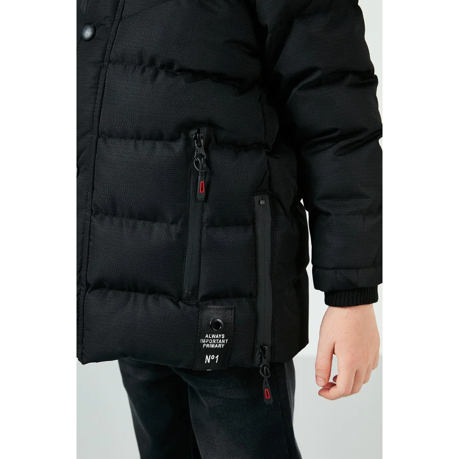 Babymiss Suni Kürklü Peluş Astarlı Çıkarılabilir Kapüşonlu Erkek Çocuk Mont - Siyah