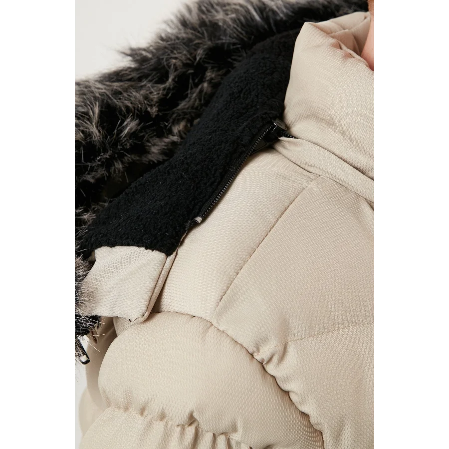 Babymiss Suni Kürklü Peluş Astarlı Çıkarılabilir Kapüşonlu Erkek Çocuk Mont - Taş