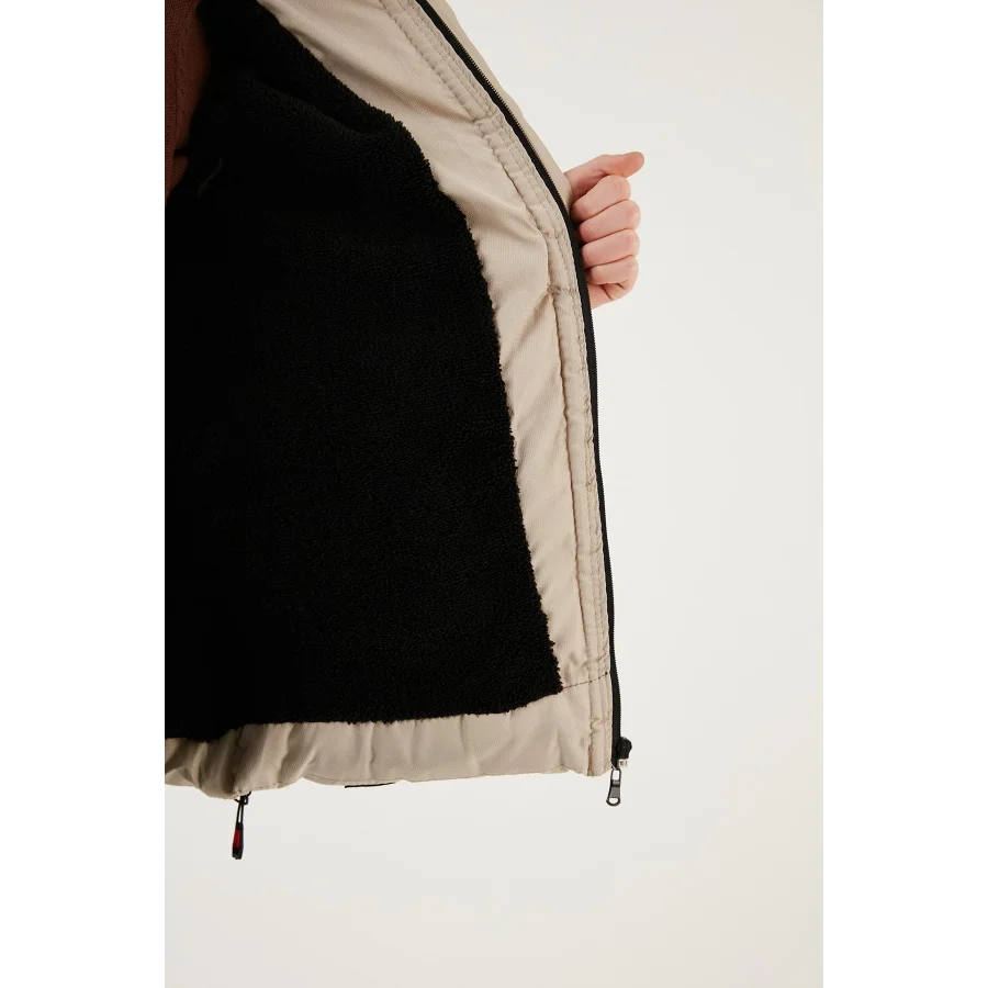 Babymiss Suni Kürklü Peluş Astarlı Çıkarılabilir Kapüşonlu Erkek Çocuk Mont - Taş