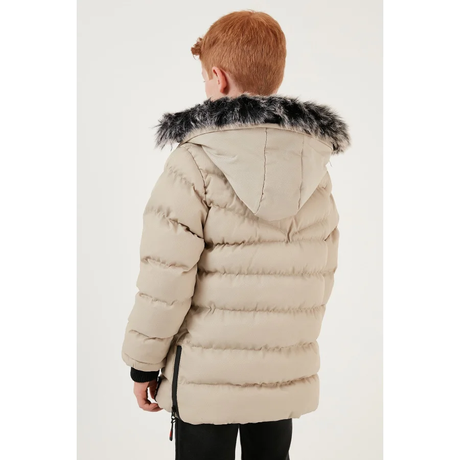 Babymiss Suni Kürklü Peluş Astarlı Çıkarılabilir Kapüşonlu Erkek Çocuk Mont - Taş