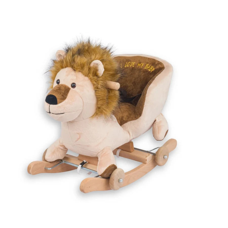 Babymiss Tekerlekli Ve Ahşap Ayaklı Sallanan At, Eşek Peluş Oyuncak - Aslan