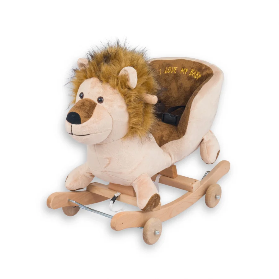 Babymiss Tekerlekli Ve Ahşap Ayaklı Sallanan At, Eşek Peluş Oyuncak - Aslan