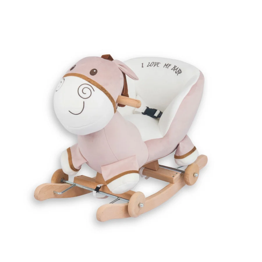 Babymiss Tekerlekli Ve Ahşap Ayaklı Sallanan At, Eşek Peluş Oyuncak - Krem