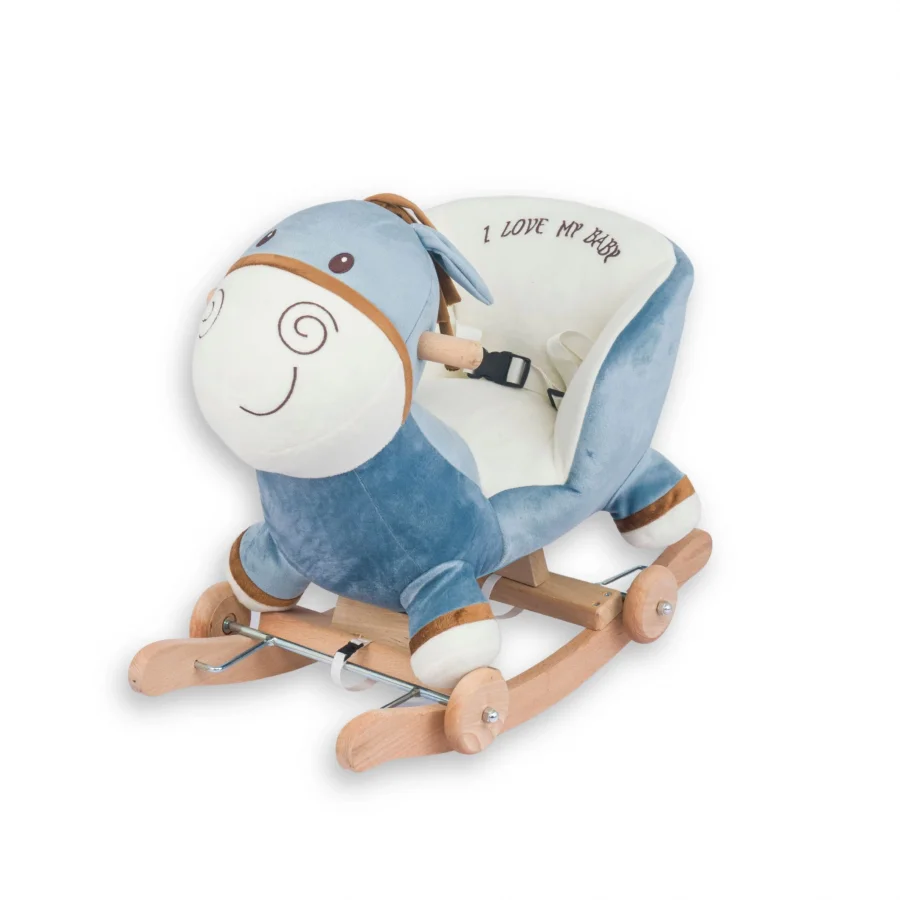 Babymiss Tekerlekli Ve Ahşap Ayaklı Sallanan At, Eşek Peluş Oyuncak - Mavi