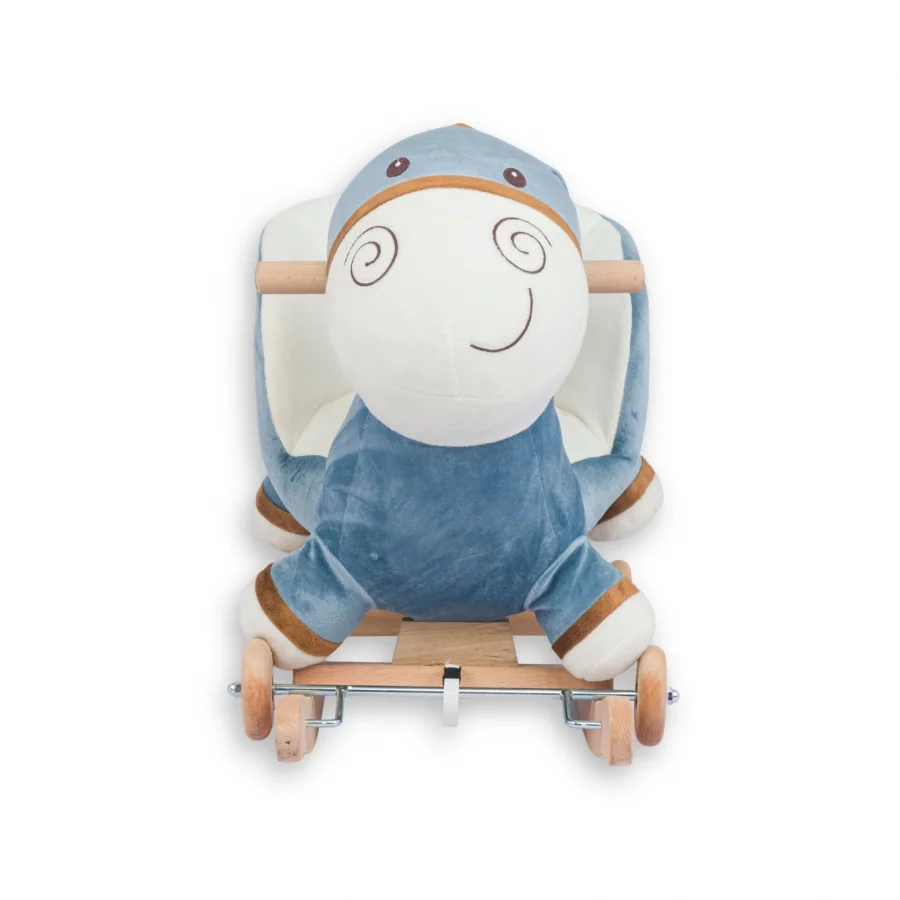 Babymiss Tekerlekli Ve Ahşap Ayaklı Sallanan At, Eşek Peluş Oyuncak - Mavi