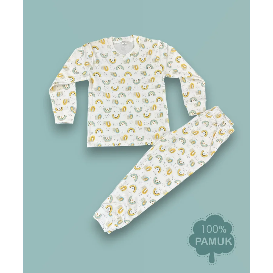 Babymiss Uzun Kollu Gökkuşağı Desenli Çocuk Pijama Takımı
