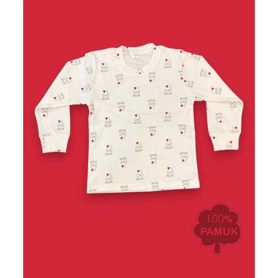 Babymiss Uzun Kollu Renkli Kalpli Desenli Çocuk Pijama Takımı