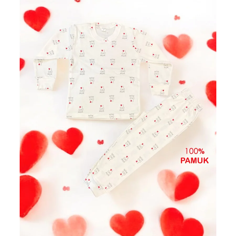 Babymiss Uzun Kollu Renkli Kalpli Desenli Çocuk Pijama Takımı