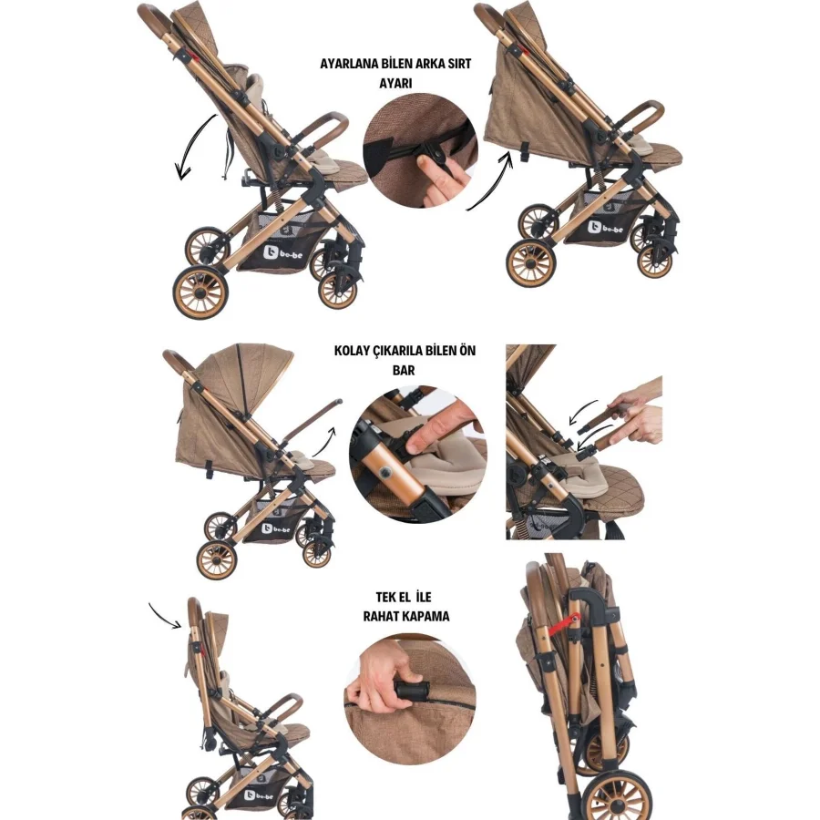 Be-Be Alpine Çift Yönlü Kabin Boy Bebek Arabası - Kahve