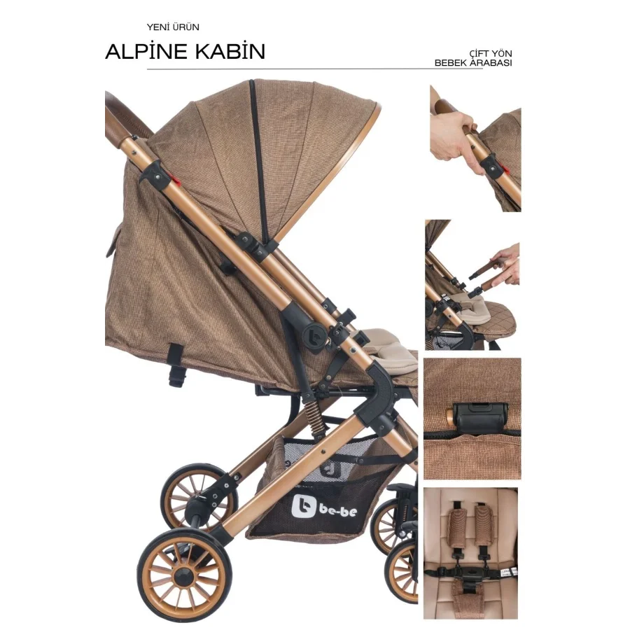 Be-Be Alpine Çift Yönlü Kabin Boy Bebek Arabası - Kahve