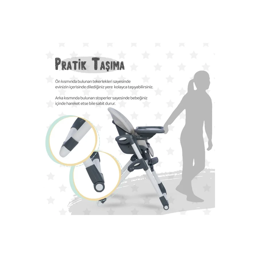 Be-Be Cozy Asansörlü Lüks Mama Sandalyesi - Bej