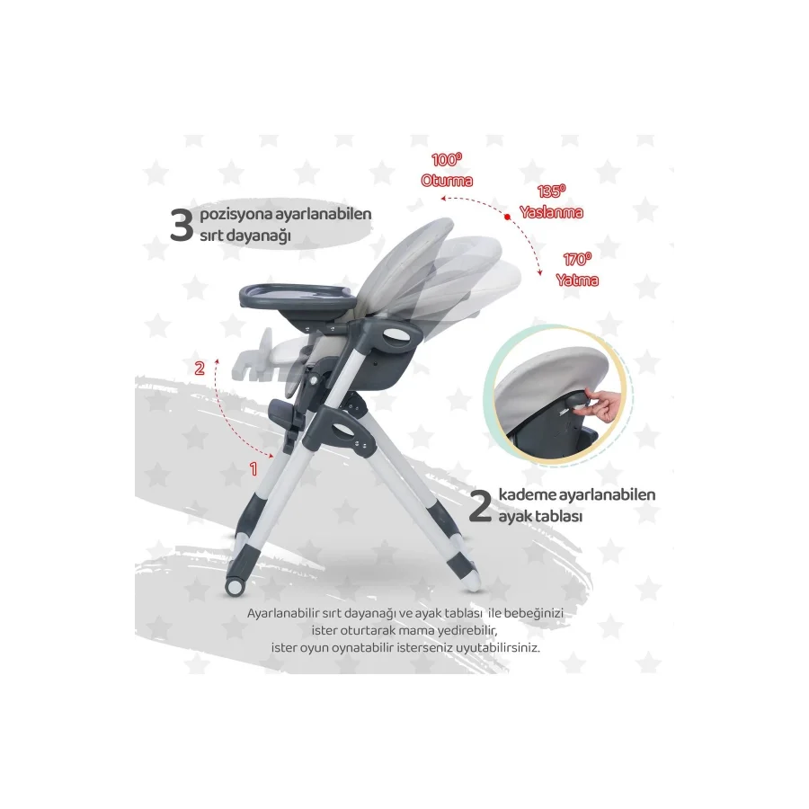 Be-Be Cozy Asansörlü Lüks Mama Sandalyesi - Bej