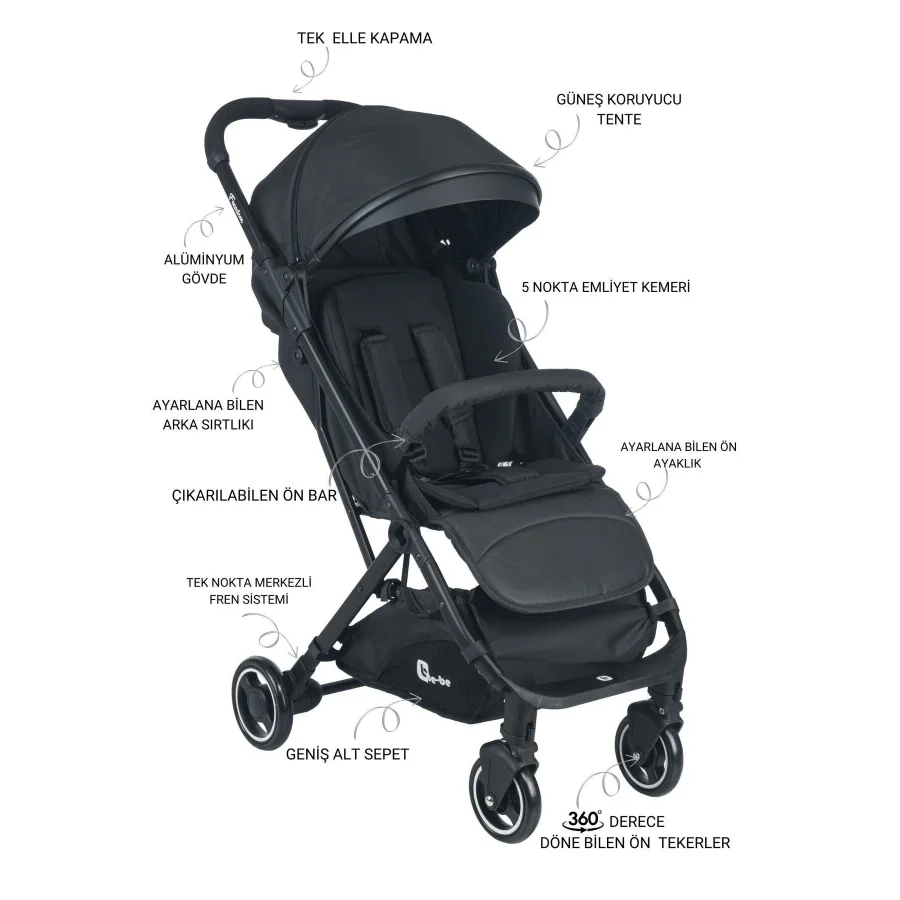 Be-Be Freedom Kabin Boy Bebek Arabası - Siyah