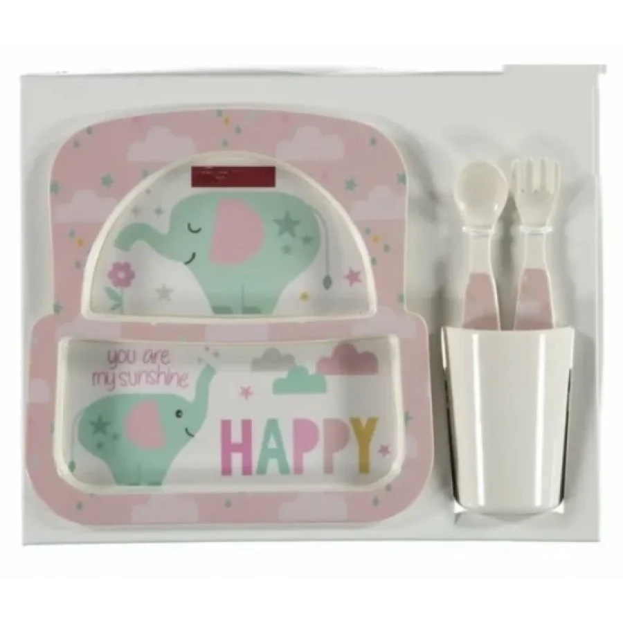 Bebek Evi Melamin Sevimli Fil Mama Seti Pembe