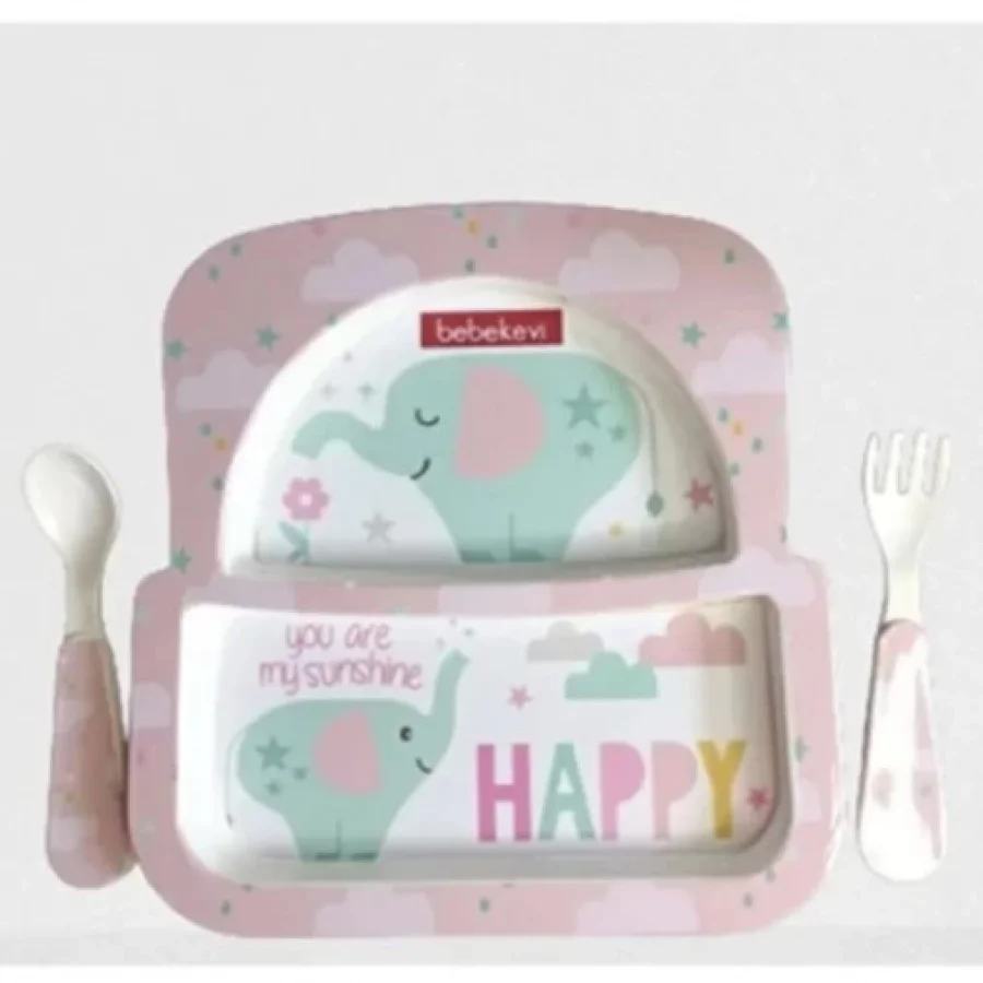 Bebek Evi Melamin Sevimli Fil Mama Seti Pembe