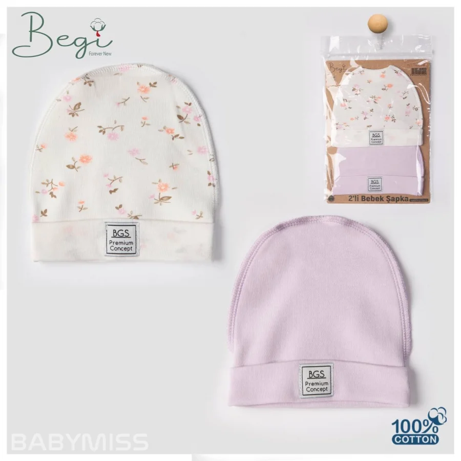 Begi 2 li Bebek Şapkası / Çiçekli Pembe