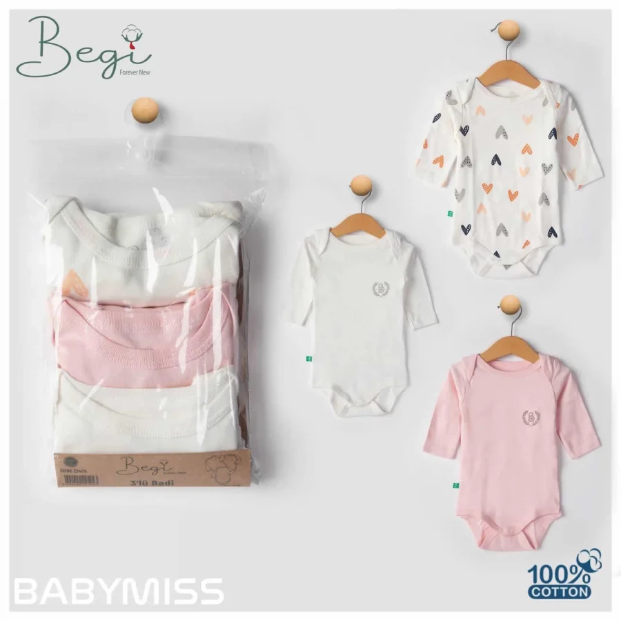 Begi 3lü Naturel Bebek Badi Zıbın - Beyaz Pembe