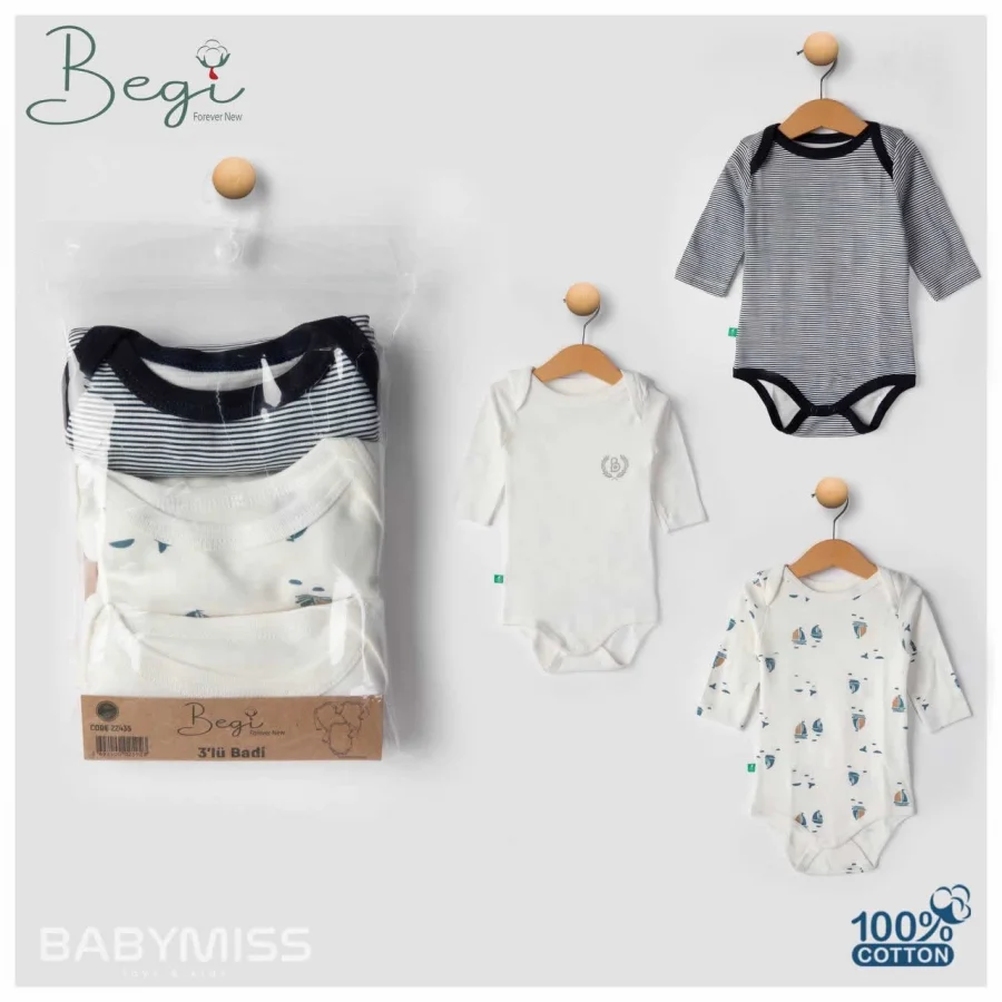 Begi 3lü Naturel Bebek Badi Zıbın - Lacivert