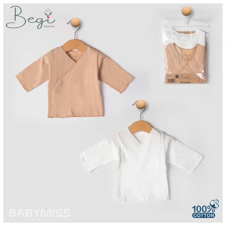 Begi İkili İç Zıbın Bebek Body - Beyaz-Kahve