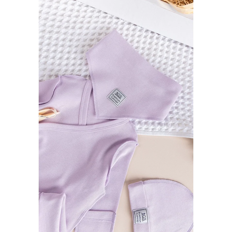 Begi Kendinden Eldivenli Natural Bebek Hastane Çıkışı Bebek Takımı Lila - 0-3 AY