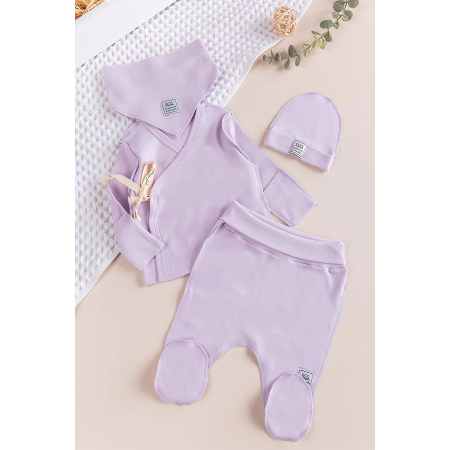 Begi Kendinden Eldivenli Natural Bebek Hastane Çıkışı Bebek Takımı Lila - 0-3 AY