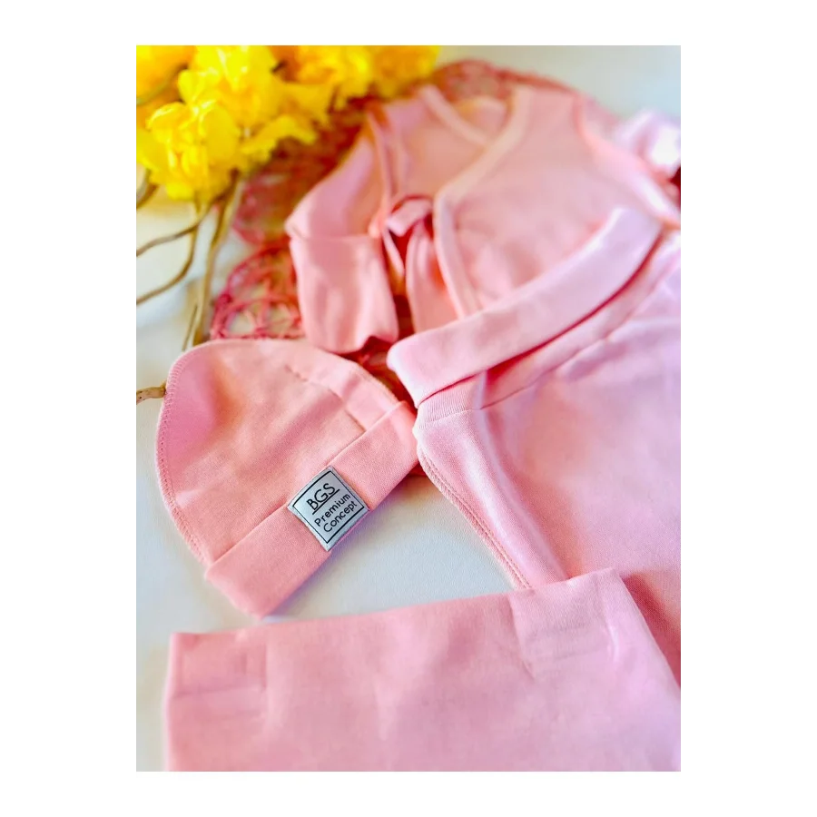 Begi Kendinden Eldivenli Natural Bebek Hastane Çıkışı Bebek Takımı Pembe - 0-3 AY