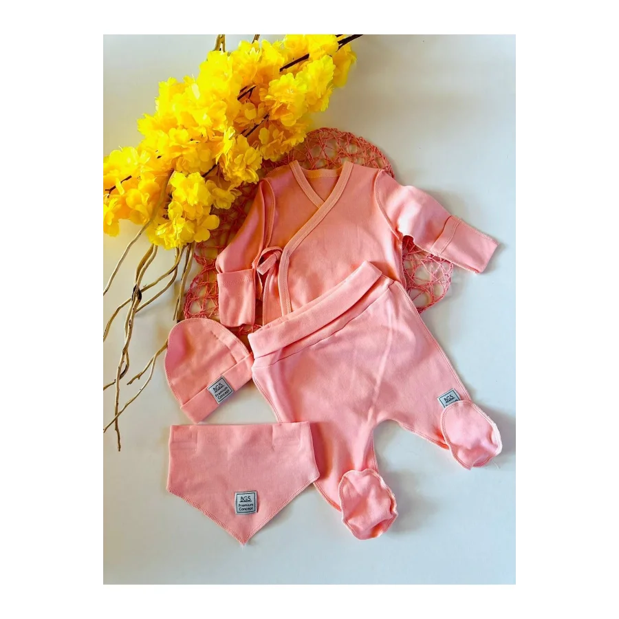 Begi Kendinden Eldivenli Natural Bebek Hastane Çıkışı Bebek Takımı Pembe - 0-3 AY
