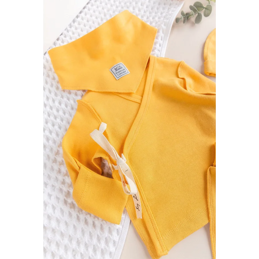 Begi Kendinden Eldivenli Natural Bebek Hastane Çıkışı Bebek Takımı Sarı - 0-3 AY