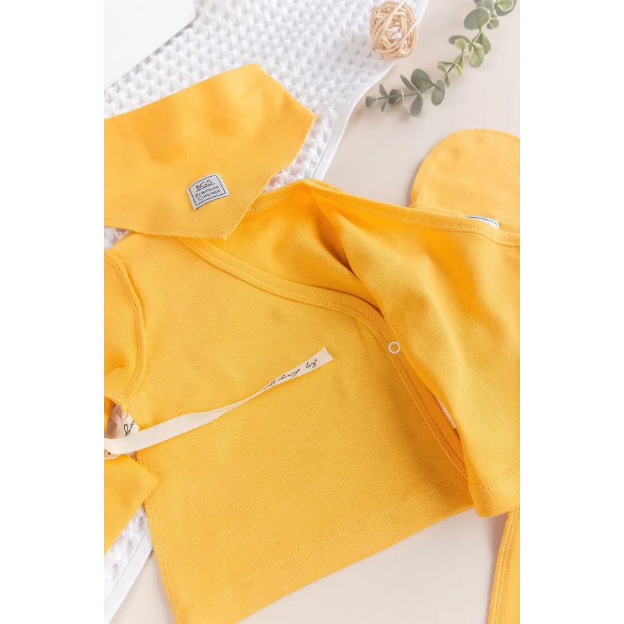 Begi Kendinden Eldivenli Natural Bebek Hastane Çıkışı Bebek Takımı Sarı - 0-3 AY