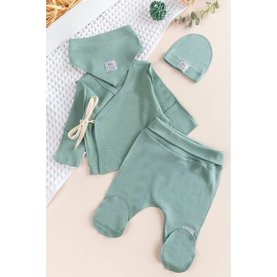 Begi Kendinden Eldivenli Natural Bebek Hastane Çıkışı Bebek Takımı Yeşil - 0-3 AY