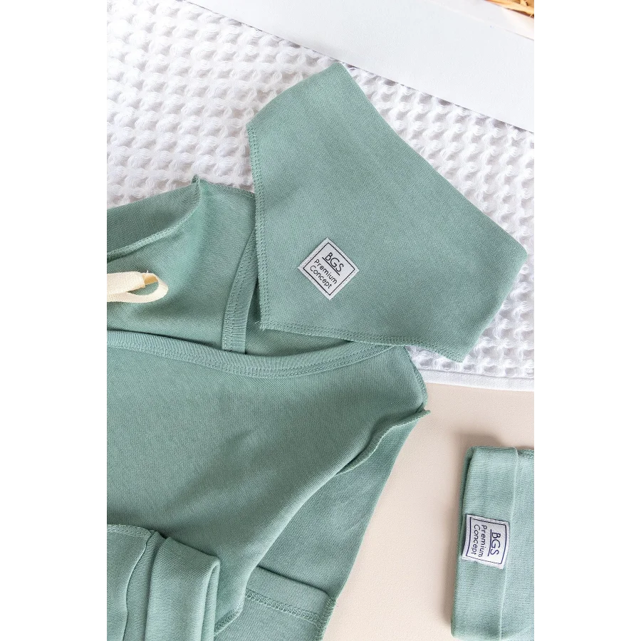 Begi Kendinden Eldivenli Natural Bebek Hastane Çıkışı Bebek Takımı Yeşil - 0-3 AY