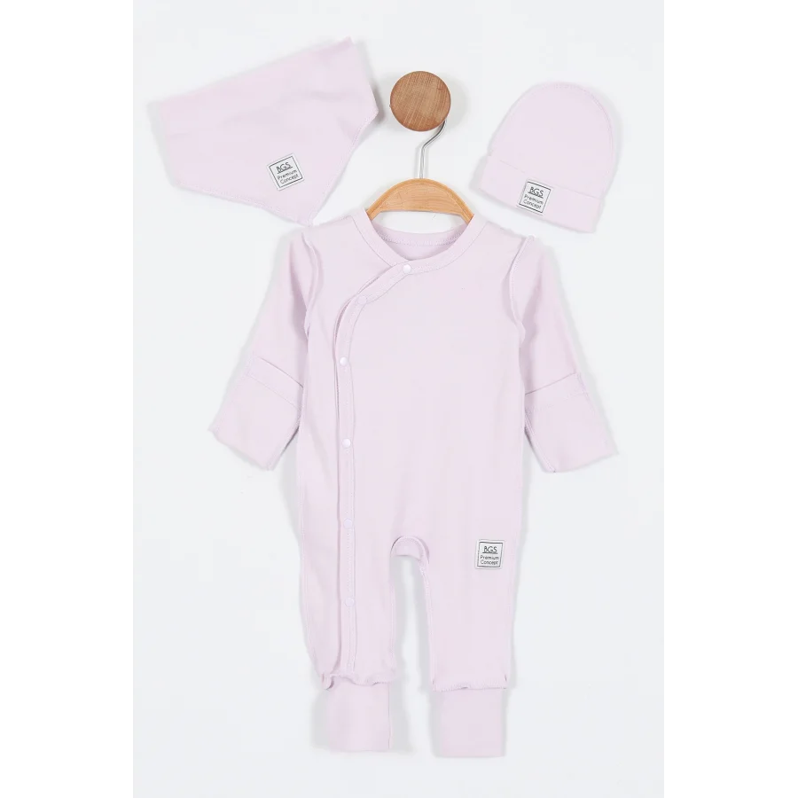 Begi Ters Dikişli Yandan Çıtçıtlı Bebek Tulum Lila - 0-3 Ay