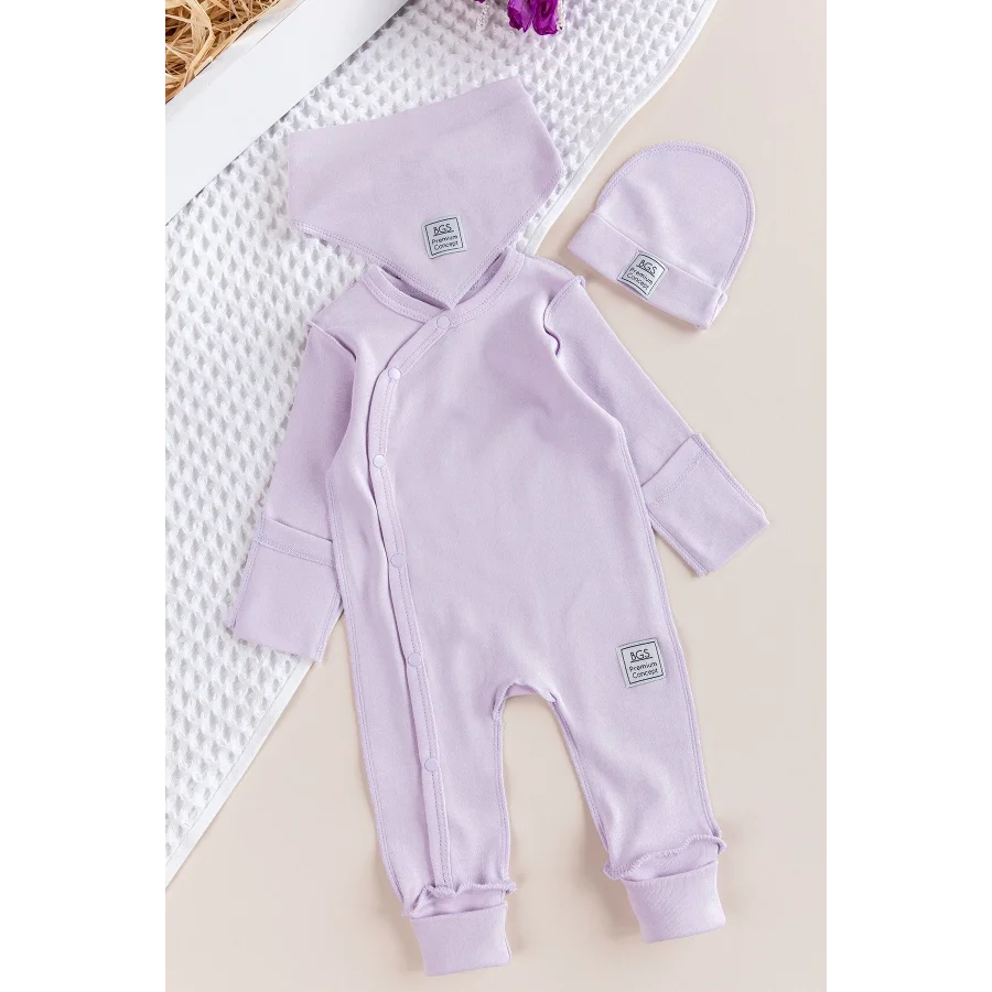 Begi Ters Dikişli Yandan Çıtçıtlı Bebek Tulum Lila - 0-3 Ay