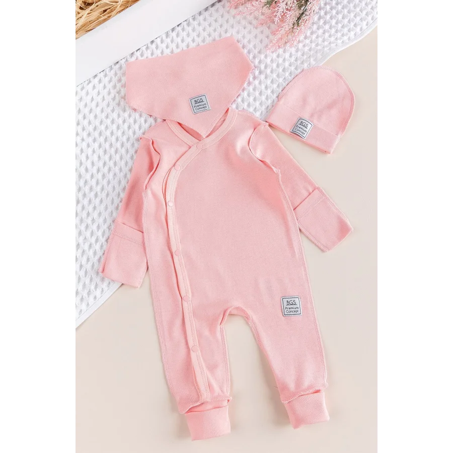 Begi Ters Dikişli Yandan Çıtçıtlı Bebek Tulum Pembe - 0-3 Ay