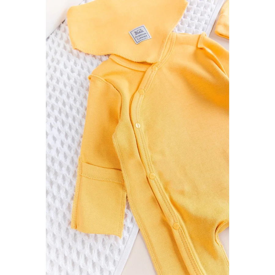 Begi Ters Dikişli Yandan Çıtçıtlı Bebek Tulum Sarı - 0-3 Ay