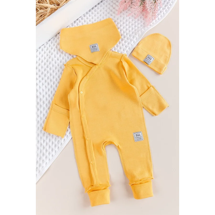 Begi Ters Dikişli Yandan Çıtçıtlı Bebek Tulum Sarı - 0-3 Ay