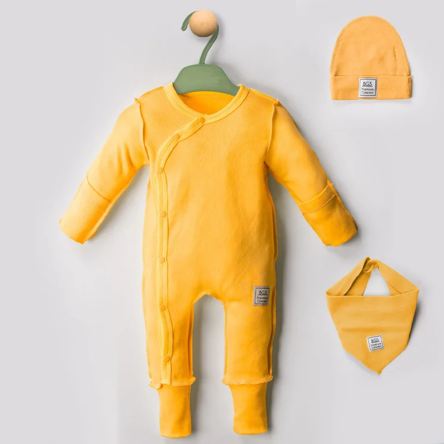 Begi Ters Dikişli Yandan Çıtçıtlı Bebek Tulum Sarı - 0-3 Ay