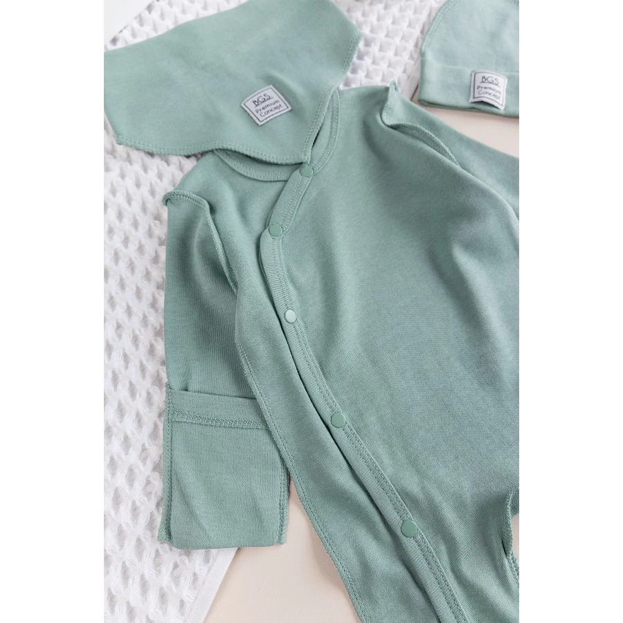 Begi Ters Dikişli Yandan Çıtçıtlı Bebek Tulum Yeşil - 0-3 Ay