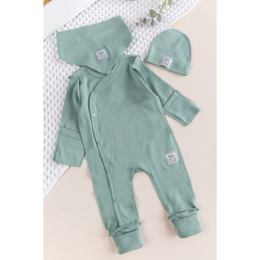 Begi Ters Dikişli Yandan Çıtçıtlı Bebek Tulum Yeşil - 0-3 Ay