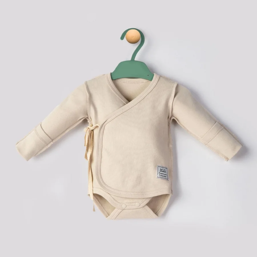 Begi Ters Dikişli Yeni Doğan Kruvaze Çıt Çıtlı Body Zıbın - Krem