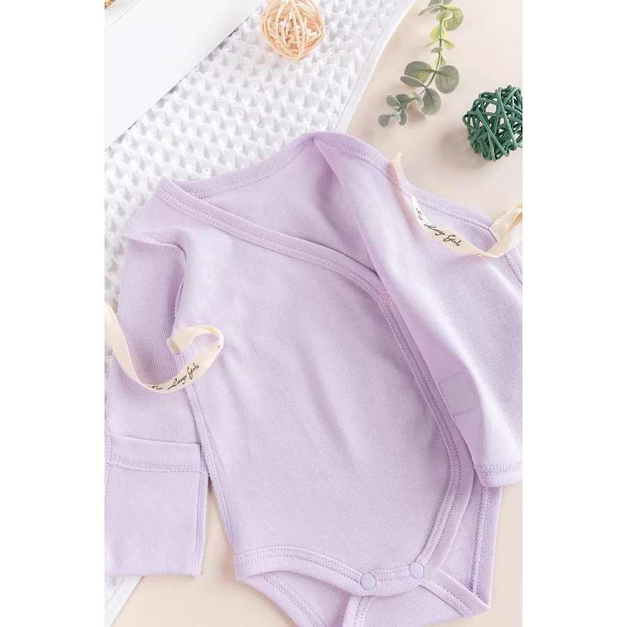 Begi Ters Dikişli Yeni Doğan Kruvaze Çıt Çıtlı Body Zıbın - Lila