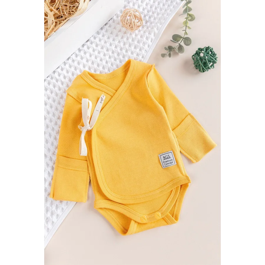 Begi Ters Dikişli Yeni Doğan Kruvaze Çıt Çıtlı Body Zıbın - Sarı