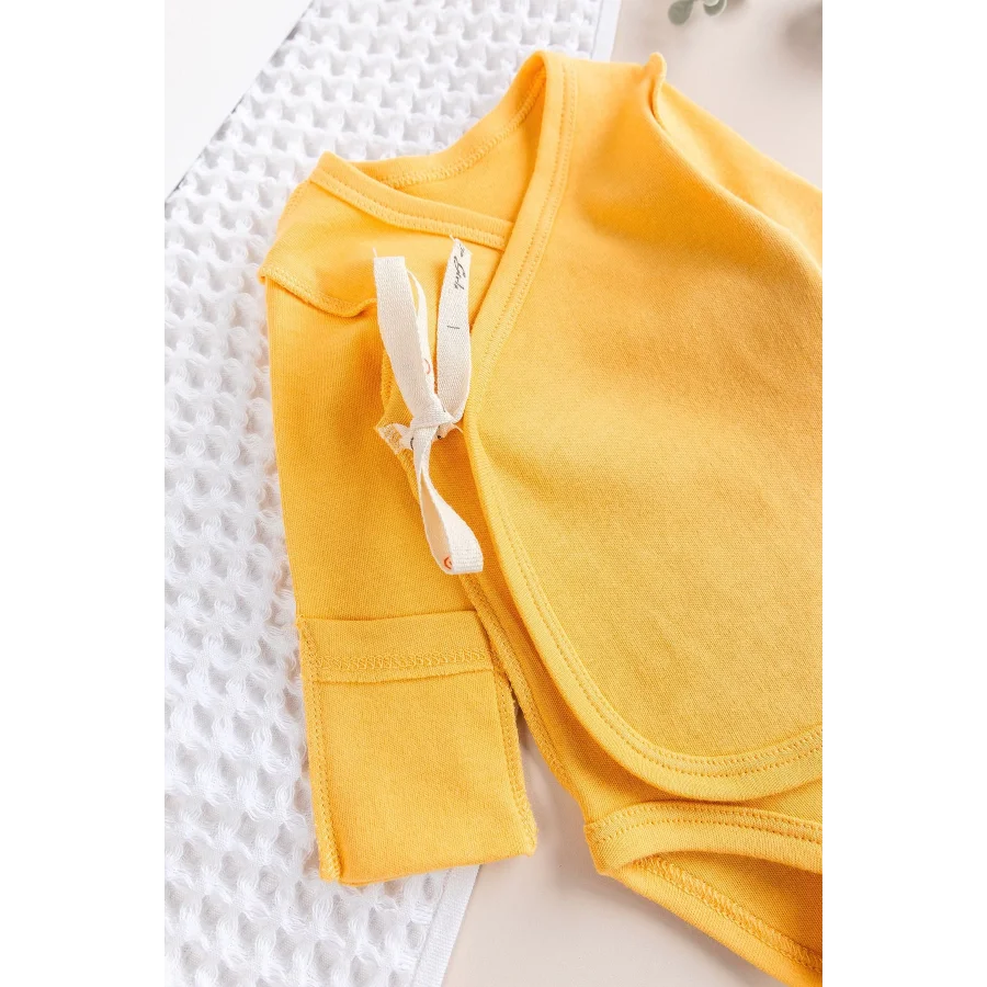 Begi Ters Dikişli Yeni Doğan Kruvaze Çıt Çıtlı Body Zıbın - Sarı