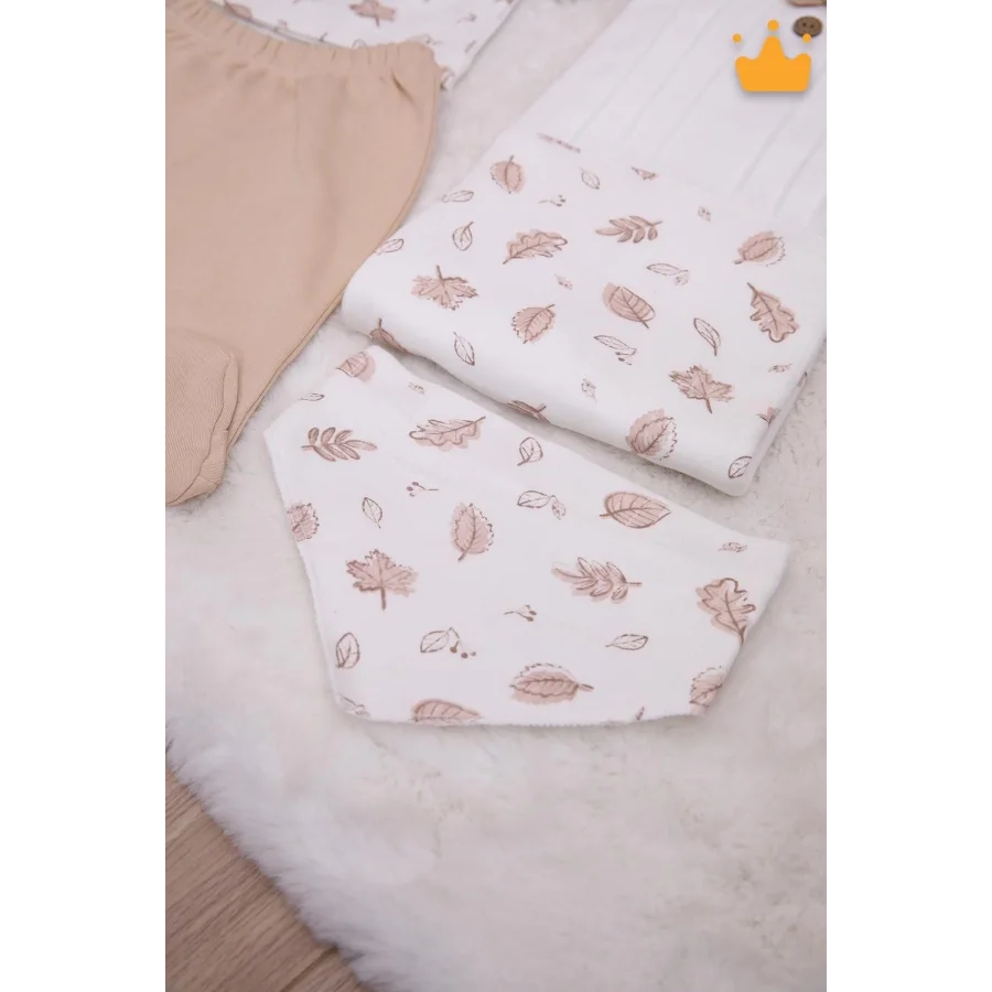 Begi Unisex 0-3 Ay Naturel Yapraklı 8li Set Hastane Çıkışı - Kahve