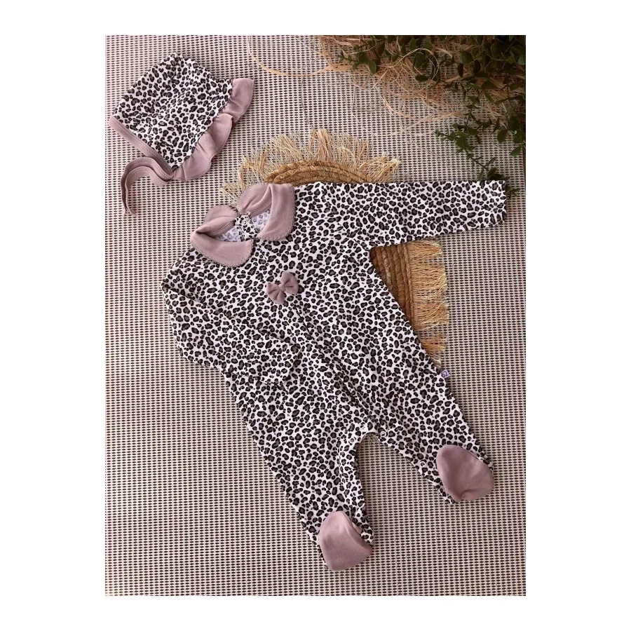 Begisa Bebe Yaka Leopar Desenli Şapkalı Tulum - Kahve