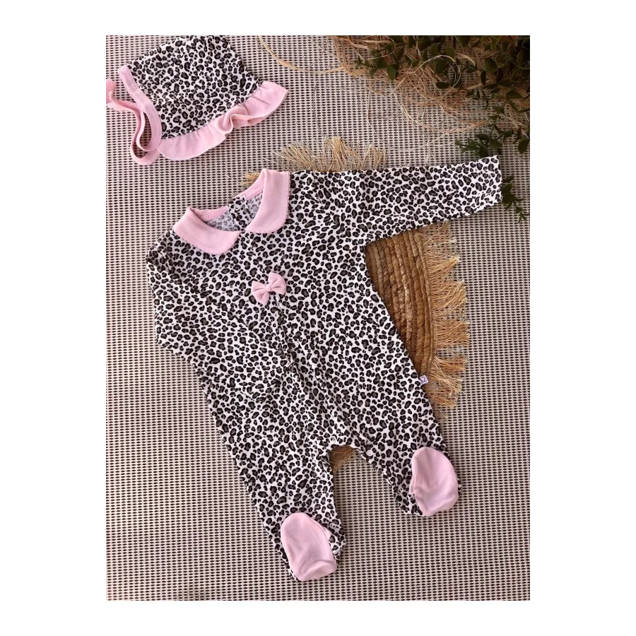 Begisa Bebe Yaka Leopar Desenli Şapkalı Tulum - Pembe