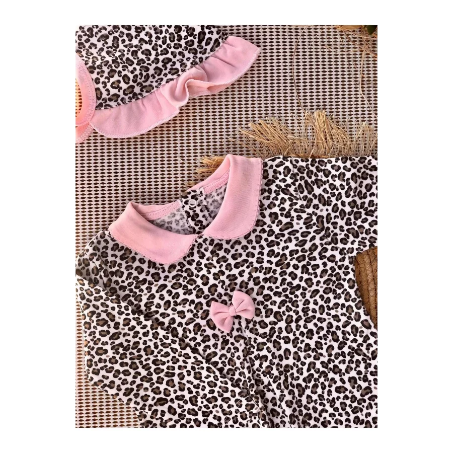 Begisa Bebe Yaka Leopar Desenli Şapkalı Tulum - Pembe