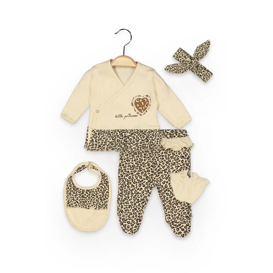 Begisa Kız Bebek Leopar Desenli 5 Parça Hastane Çıkış Seti