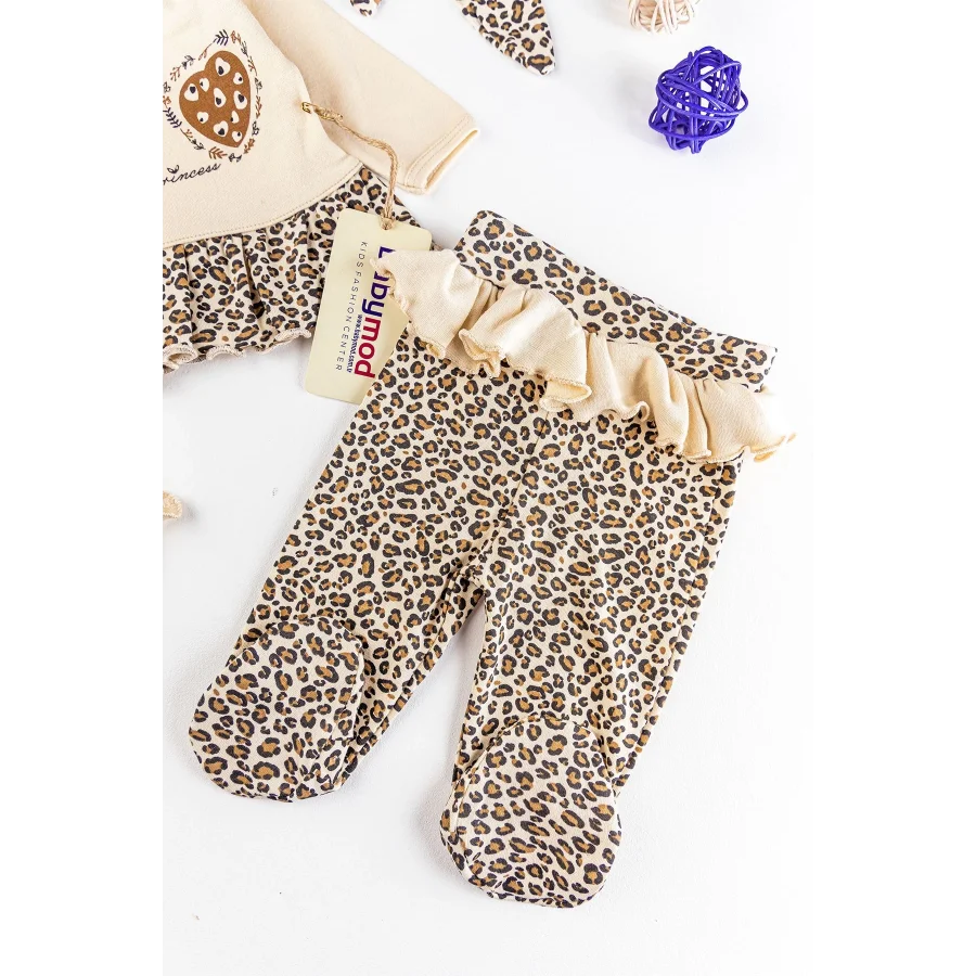 Begisa Kız Bebek Leopar Desenli 5 Parça Hastane Çıkış Seti