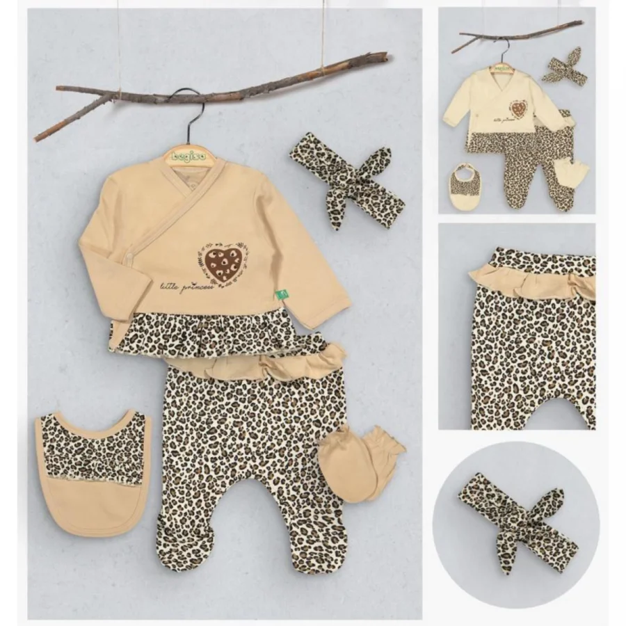 Begisa Kız Bebek Leopar Desenli 5 Parça Hastane Çıkış Seti